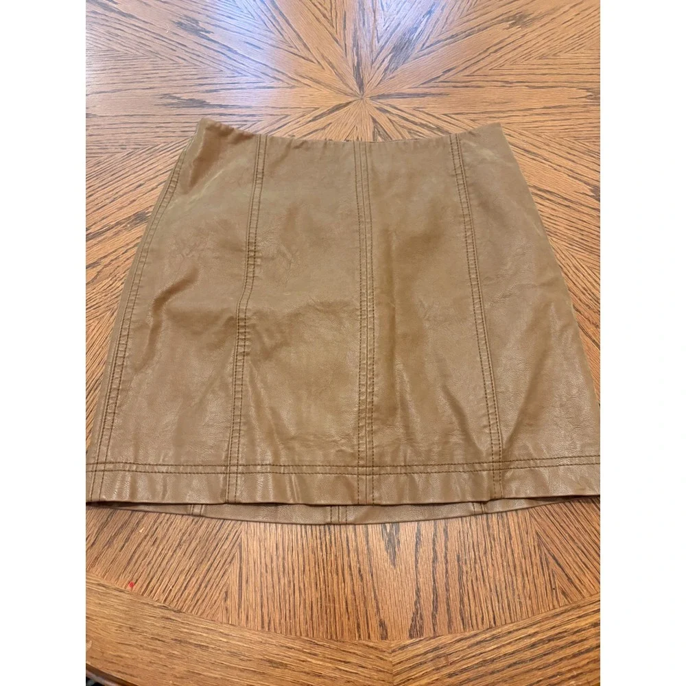 Free People Modern Femme Vegan Leather Mini Skirt Tan Brown Size 0